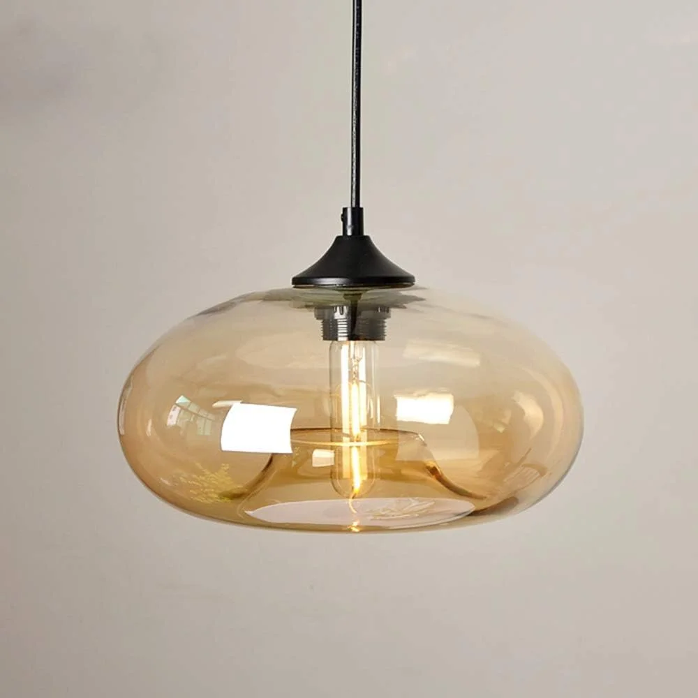 چراغ آویز با حباب شیشه ای 28 سانتی متری، چراغ آویز سقفی E27 3000K به سبک صنعتی و قدیمی مناسب برای آشپزخانه، ناهارخوری و اتاق نشیمن، رنگ کهربایی