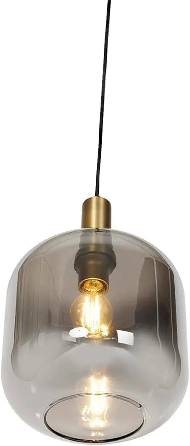 چراغ آویز شیشه ای مدرن، سایه دودی خاکستری با اتصالات برنجی، چراغ آویز تکی، چراغ های آویز قابل طراحی برای اتاق خواب، غذاخوری، هتل ها، استراحتگاه ها