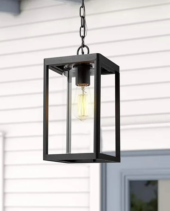 چراغ آویز فانوسی بیرونی، چراغ آویز مشکی رنگ برای فضای باز، شیشه شفاف چراغ آویز فانوسی بیرونی، چراغ آویز مشکی رنگ برای فضای باز، شیشه شفاف