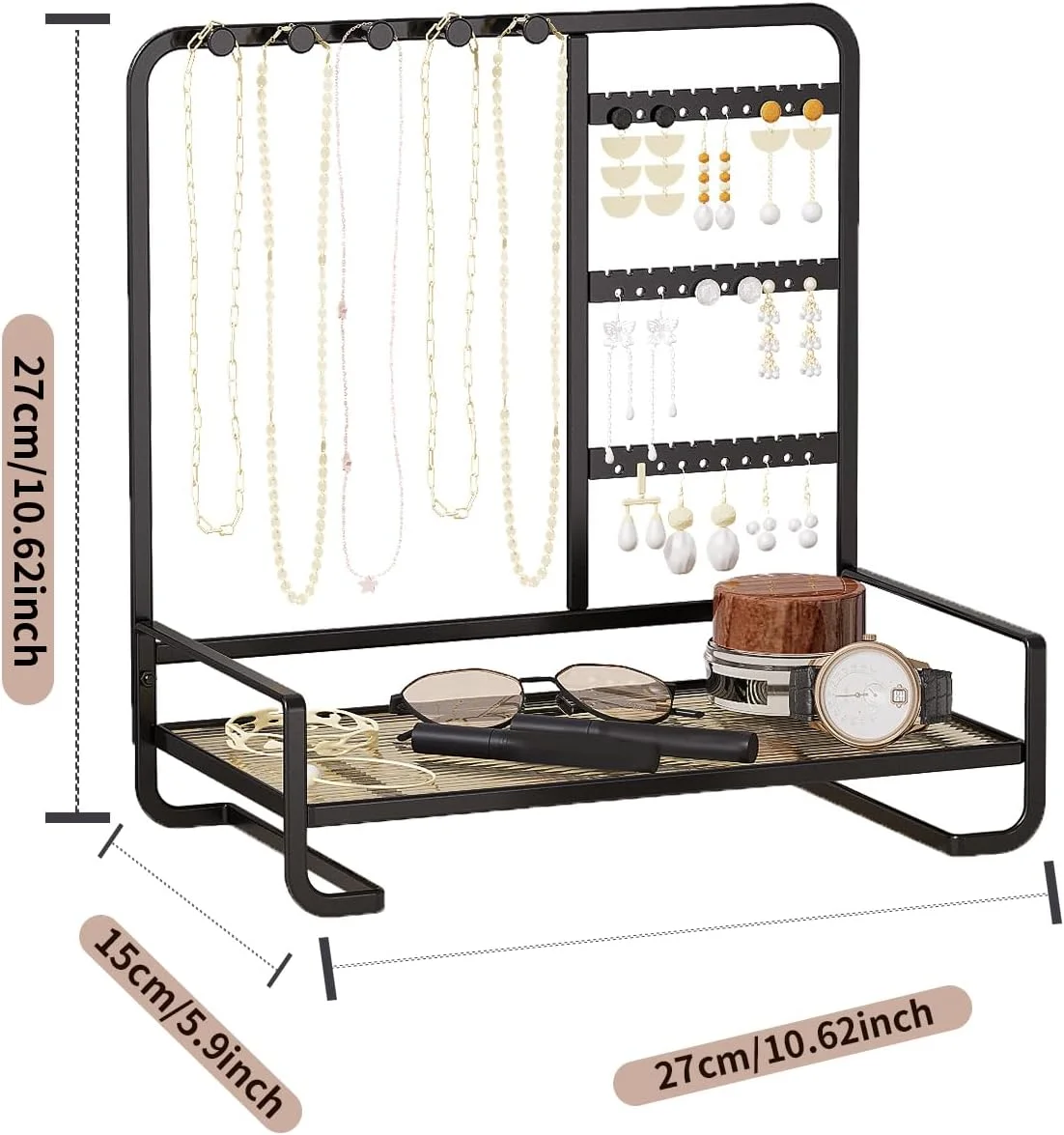 نگهدارنده جواهرات، آویز نمایش جواهرات گردنبند آویز گوشواره، سینی سازمان دهنده لوازم جانبی برای دستبند انگشتر ساعت. نگهدارنده جواهرات، آویز نمایش جواهرات گردنبند آویز گوشواره، سینی سازمان دهنده لوازم جانبی برای دستبند انگشتر ساعت.