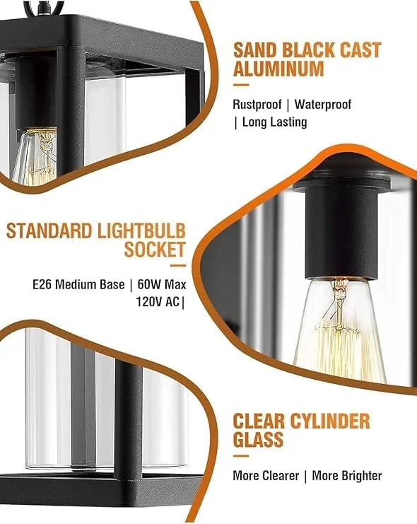 چراغ آویز فانوسی بیرونی، چراغ آویز مشکی رنگ برای فضای باز، شیشه شفاف چراغ آویز فانوسی بیرونی، چراغ آویز مشکی رنگ برای فضای باز، شیشه شفاف