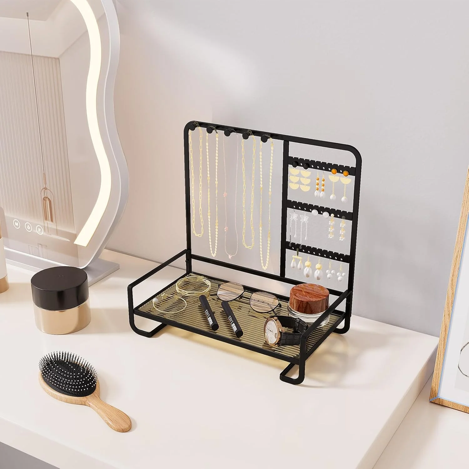 نگهدارنده جواهرات، آویز نمایش جواهرات گردنبند آویز گوشواره، سینی سازمان دهنده لوازم جانبی برای دستبند انگشتر ساعت. نگهدارنده جواهرات، آویز نمایش جواهرات گردنبند آویز گوشواره، سینی سازمان دهنده لوازم جانبی برای دستبند انگشتر ساعت.