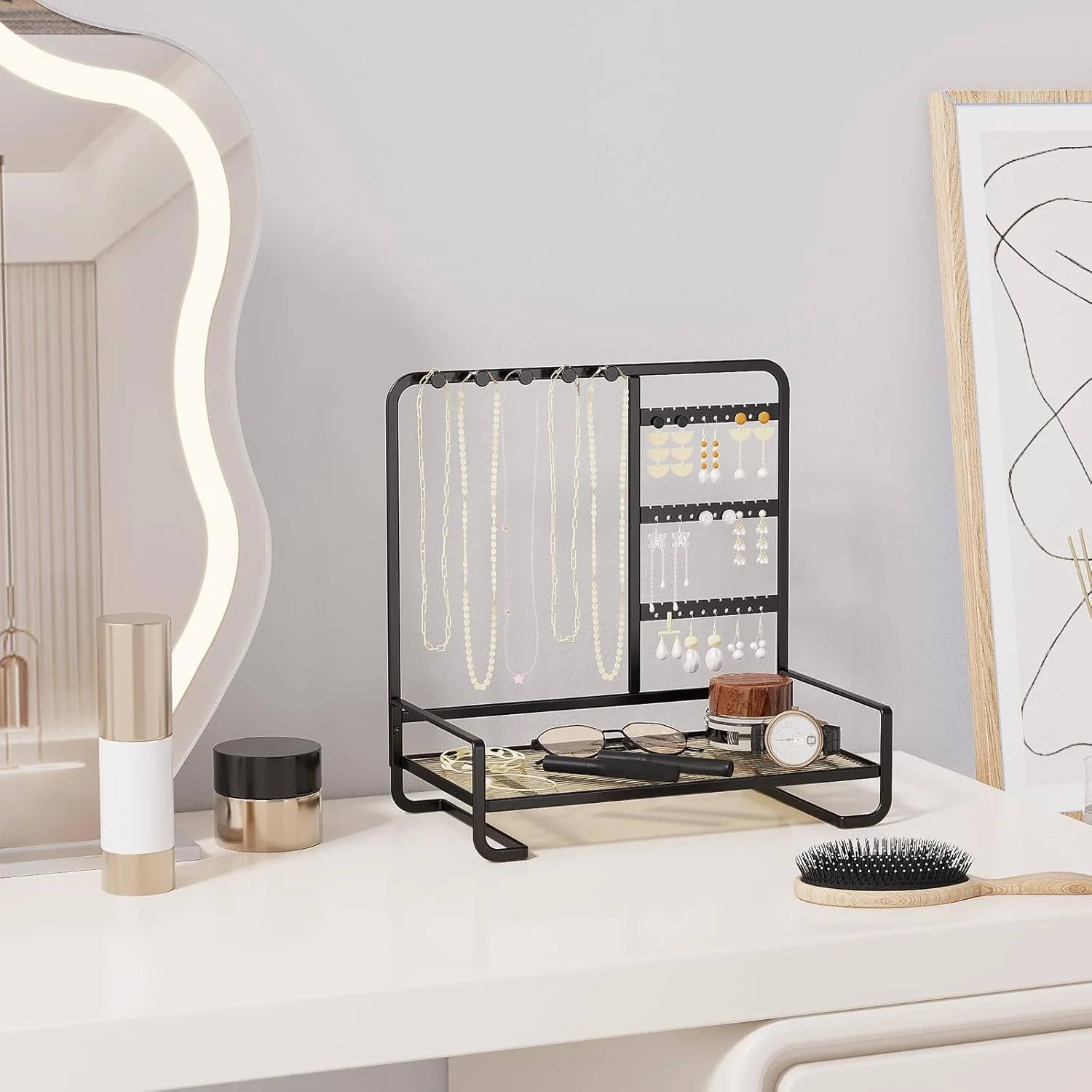 نگهدارنده جواهرات، آویز نمایش جواهرات گردنبند آویز گوشواره، سینی سازمان دهنده لوازم جانبی برای دستبند انگشتر ساعت. نگهدارنده جواهرات، آویز نمایش جواهرات گردنبند آویز گوشواره، سینی سازمان دهنده لوازم جانبی برای دستبند انگشتر ساعت.