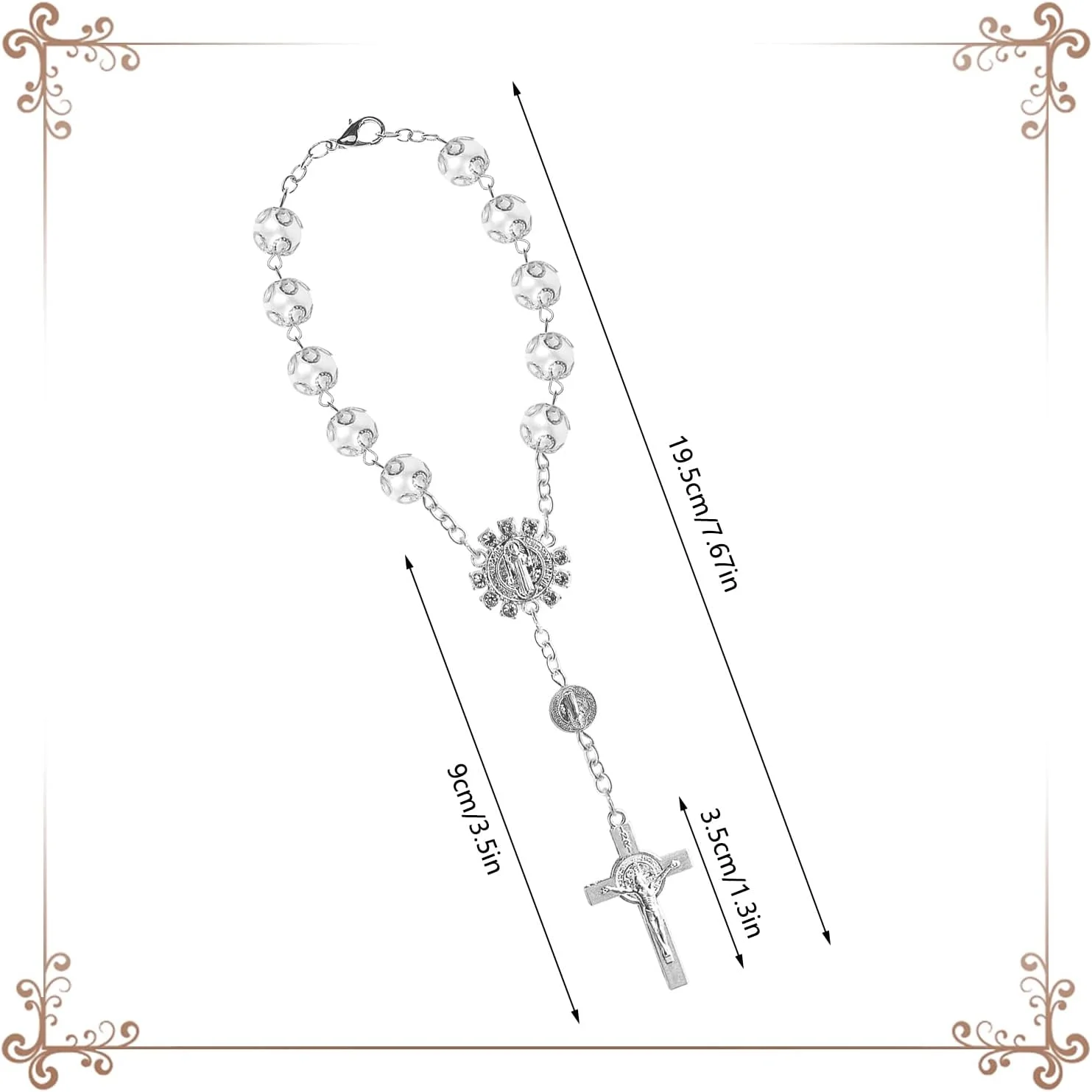 تسبیح صلیب آویز خودرو برای آینه دید عقب، زنجیر دعا تزئینی برای آینه داخلی خودرو، آفتاب گیر، طلسم خوش شانسی در خودرو، هدیه برای رانندگان، آویز آینه دید عقب خودرو