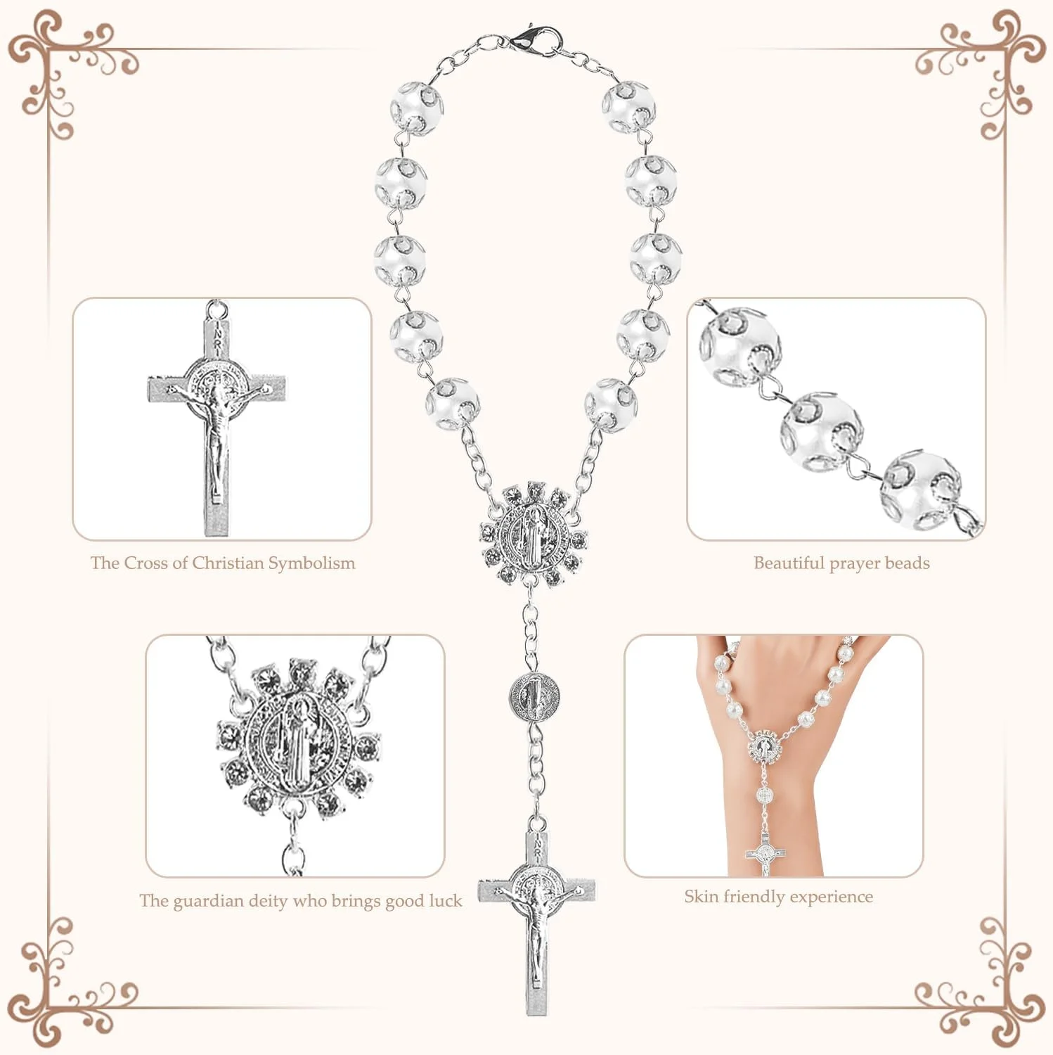 تسبیح صلیب آویز خودرو برای آینه دید عقب، زنجیر دعا تزئینی برای آینه داخلی خودرو، آفتاب گیر، طلسم خوش شانسی در خودرو، هدیه برای رانندگان، آویز آینه دید عقب خودرو