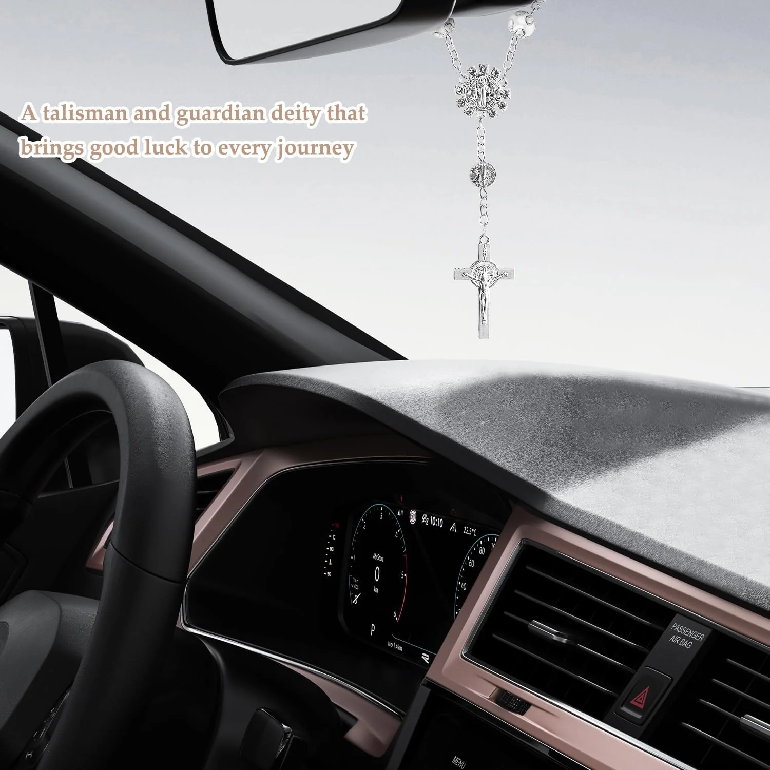 تسبیح صلیب آویز خودرو برای آینه دید عقب، زنجیر دعا تزئینی برای آینه داخلی خودرو، آفتاب گیر، طلسم خوش شانسی در خودرو، هدیه برای رانندگان، آویز آینه دید عقب خودرو