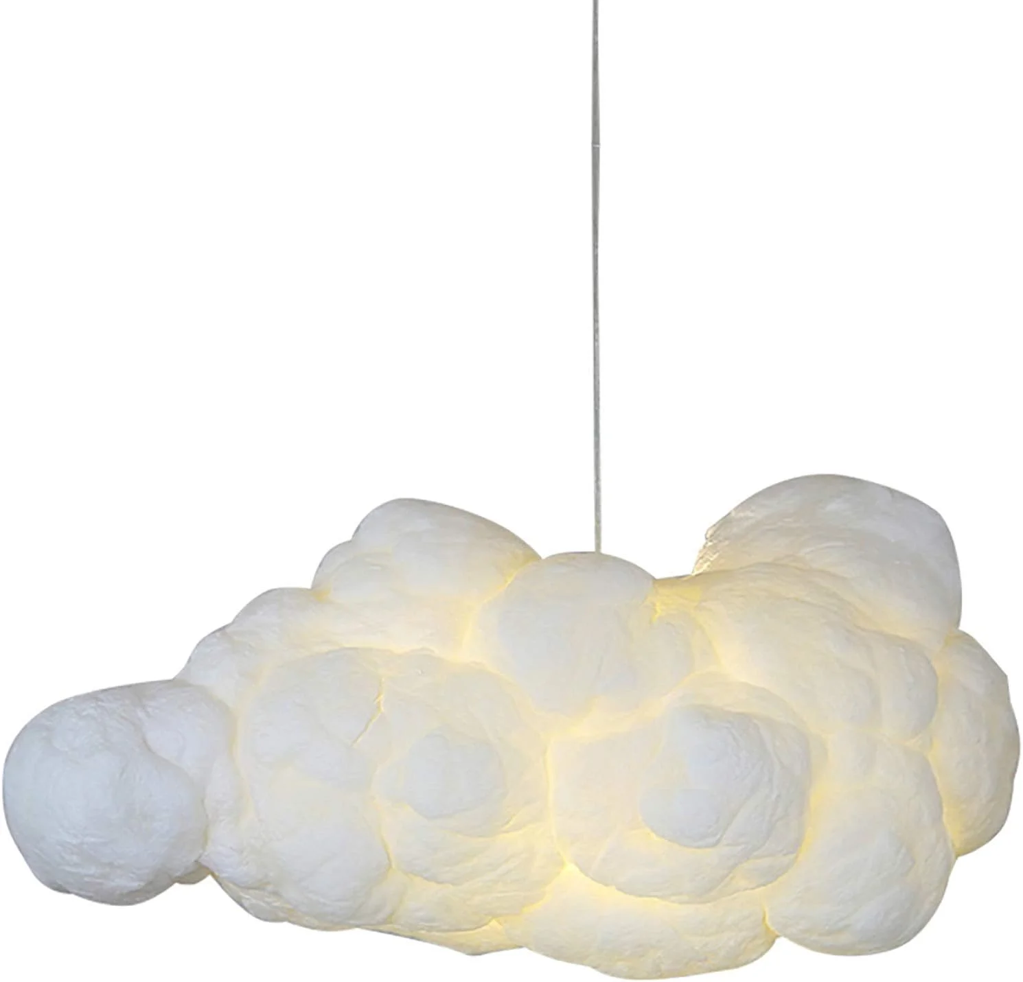 چراغ سقفی ابر سفید کیو تی کیو هوم برای اتاق دخترانه، رستوران، بار، کافه، لوستر 2 لامپه با سایه پنبه ای، چراغ آویز ال ای دی تزئینی طرح ابر - سفید 60x35 سانتی متر
