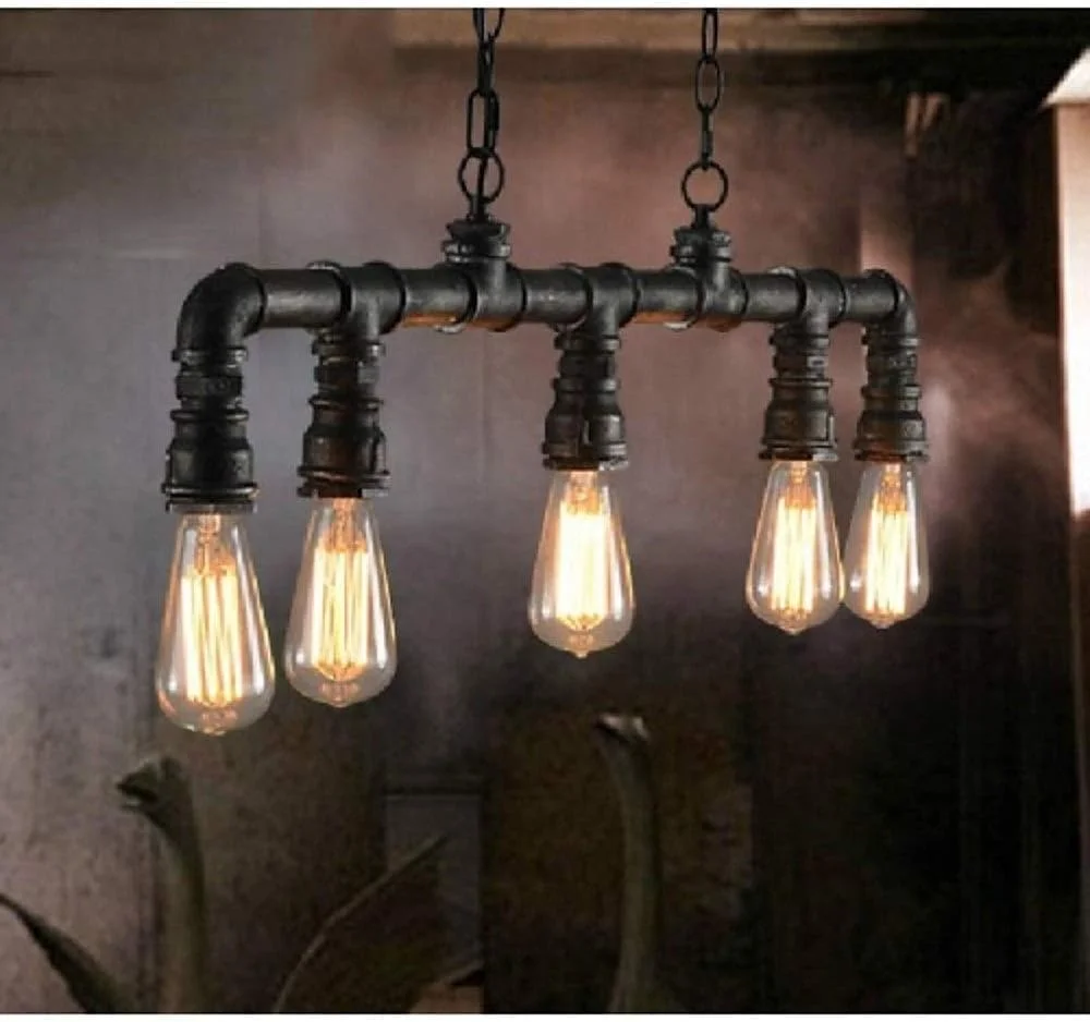 لوستر آویز لوله آب محبوب، مناسب برای کافه، رستوران، بار، فروشگاه لباس، لوستر تزئینی 5 شاخه 100 * 15 سانتی متر