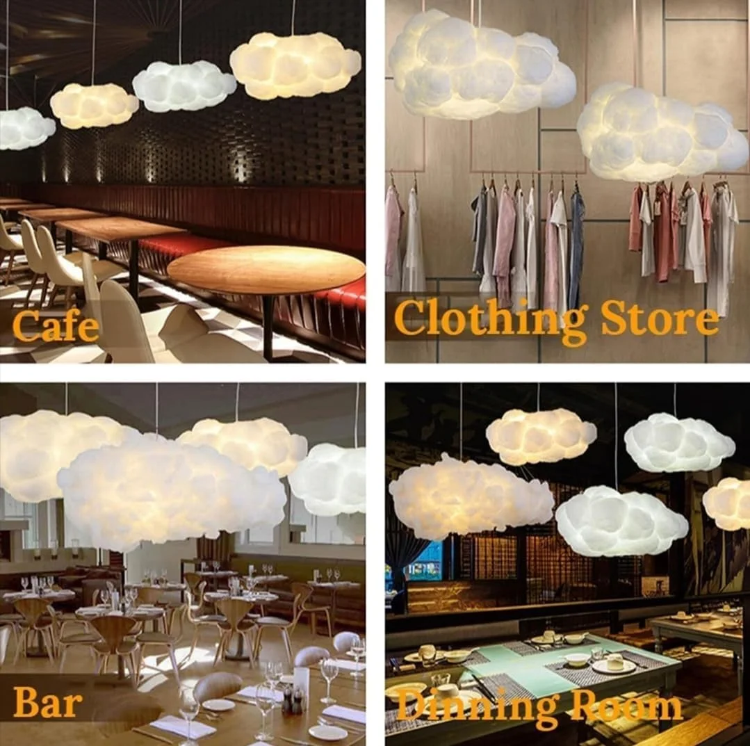 چراغ آویز ابری شبیه سازی شده، لوستر پنبه ای خلاقانه، چراغ سقفی شناور، چراغ آویز تزئینی سقفی برای اتاق خواب، اتاق غذاخوری، راهرو 3000K 4000K 6500K (30x20cm)