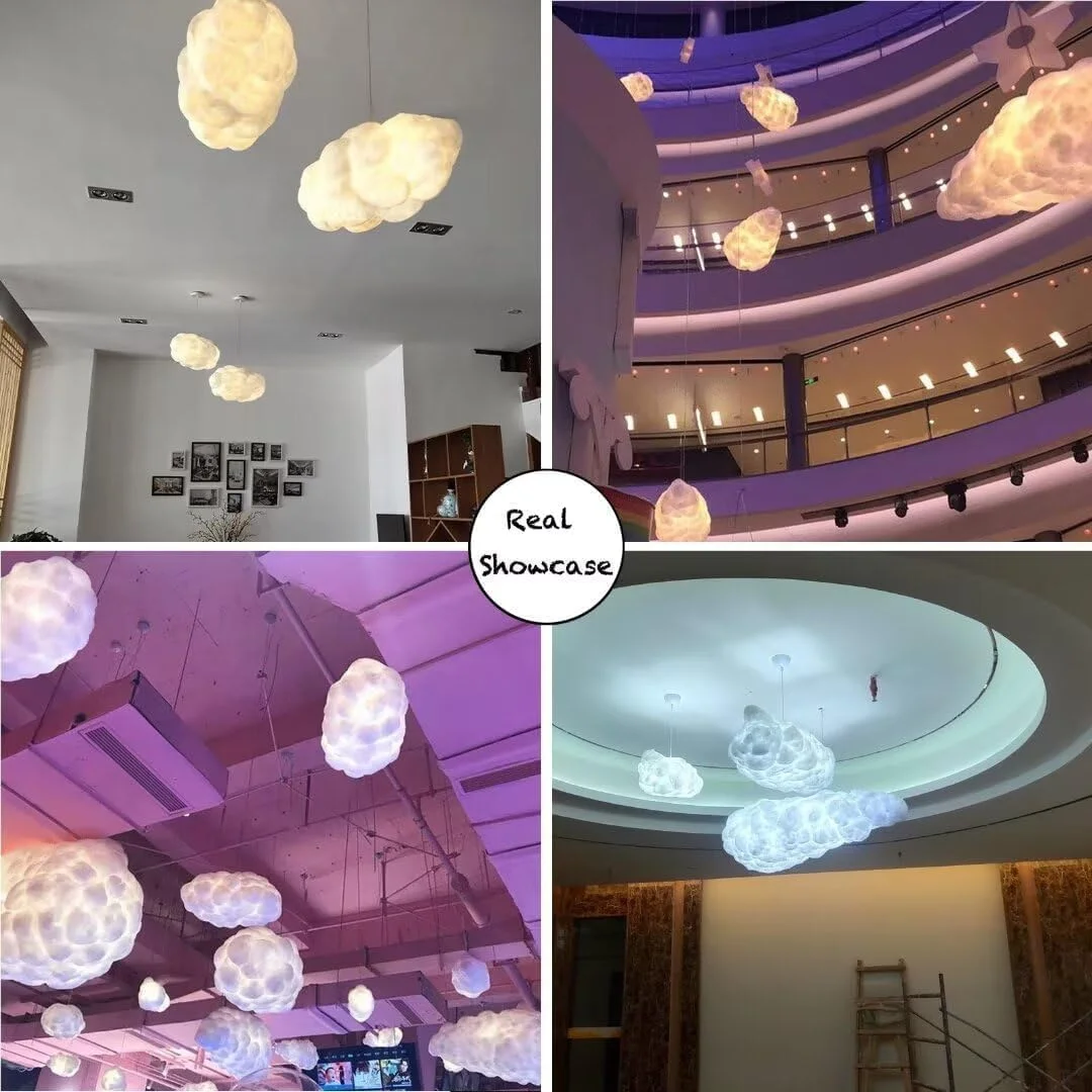 چراغ آویز طرح ابر شبیه سازی شده، لوستر پنبه ای خلاقانه، چراغ سقفی شناور، چراغ آویز سقفی تزئینی برای اتاق خواب، اتاق غذاخوری، راهرو 3000K 4000K 6500K (60x28cm)