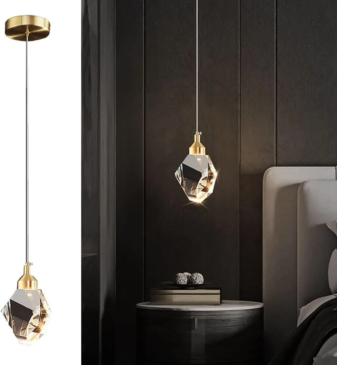 چراغ آویز کریستالی مدرن، چراغ آویز کریستالی ال ای دی 3 رنگ، مناسب برای نورپردازی جزیره آشپزخانه، اتاق خواب، اتاق نشیمن و اتاق غذاخوری (طلایی)