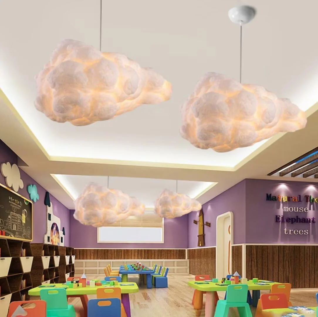 چراغ آویز ابری شبیه‌سازی شده، لوستر ابری پنبه‌ای خلاقانه، چراغ سقفی ابری شناور، چراغ آویز سقفی تزئینی ابری برای اتاق خواب، اتاق غذاخوری، راهرو