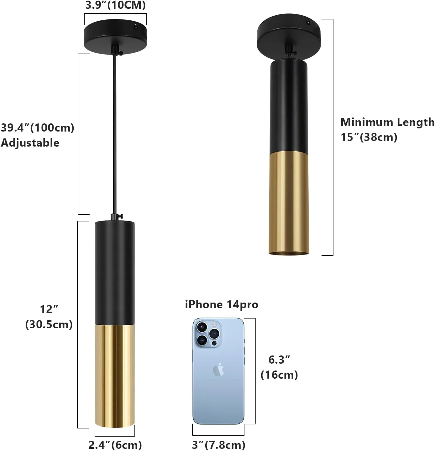 چراغ آویز مدرن مشکی و طلایی برنجی VONCI برای جزیره آشپزخانه، چراغ آویز استوانه ای صنعتی برای اتاق ناهار خوری، اتاق نشیمن، رستوران، بار (بسته 3 عددی)