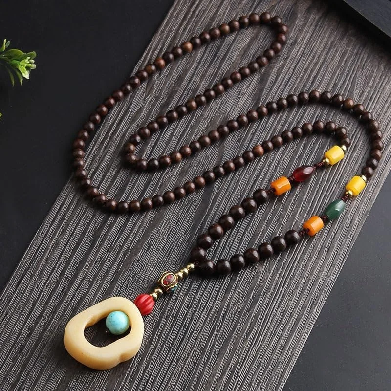 گردنبند سبک قومیتی جواهرات قدیمی آویز استخوان شتر زنانه زنجیر ژاکت آویز تزئینی لباس بلند