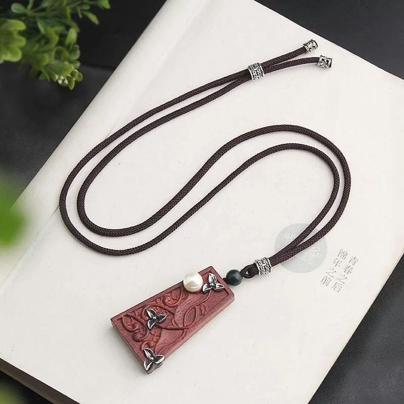 گردنبند آویز چوب صندل زنانه با سبک قومیتی قدیمی - زیورآلات تزئینی بلند