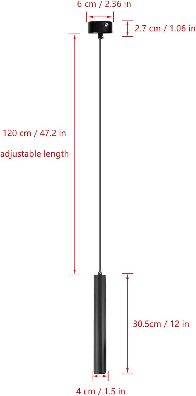 چراغ آویز لوله ای بلند مشکی Vecys، چراغ آویز استوانه ای LED آلومینیومی 5 وات، مناسب برای جزیره آشپزخانه، اتاق غذاخوری، اتاق نشیمن، بار (2 عدد)