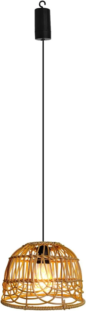 چراغ آویز حصیری سبک وینتیج بوهو، چراغ باتری خور با کنترل از راه دور، چراغ آویز سقفی بدون نیاز به سیم کشی، چراغ فضای باز، فانوس، مناسب فضای باز و مقاوم در برابر آب و هوا