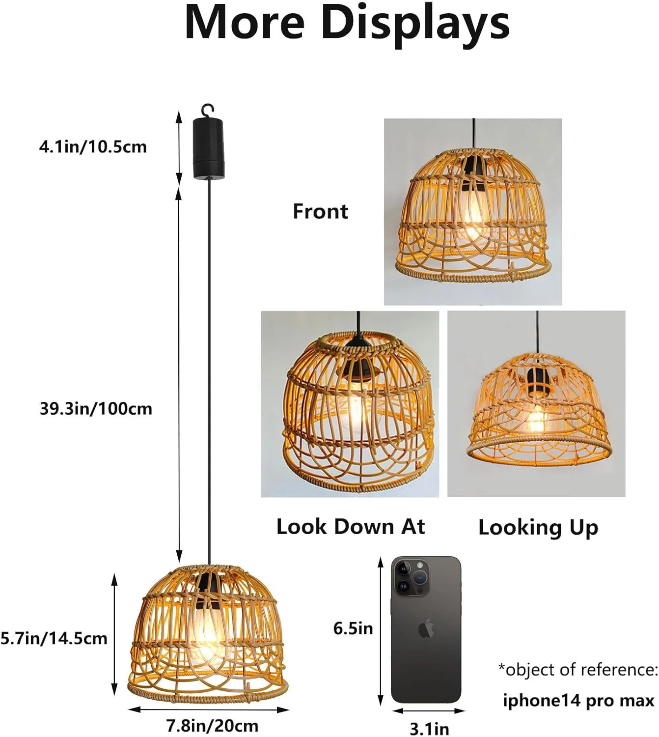 چراغ آویز حصیری سبک وینتیج بوهو، چراغ باتری خور با کنترل از راه دور، چراغ آویز سقفی بدون نیاز به سیم کشی، چراغ فضای باز، فانوس، مناسب فضای باز و مقاوم در برابر آب و هوا