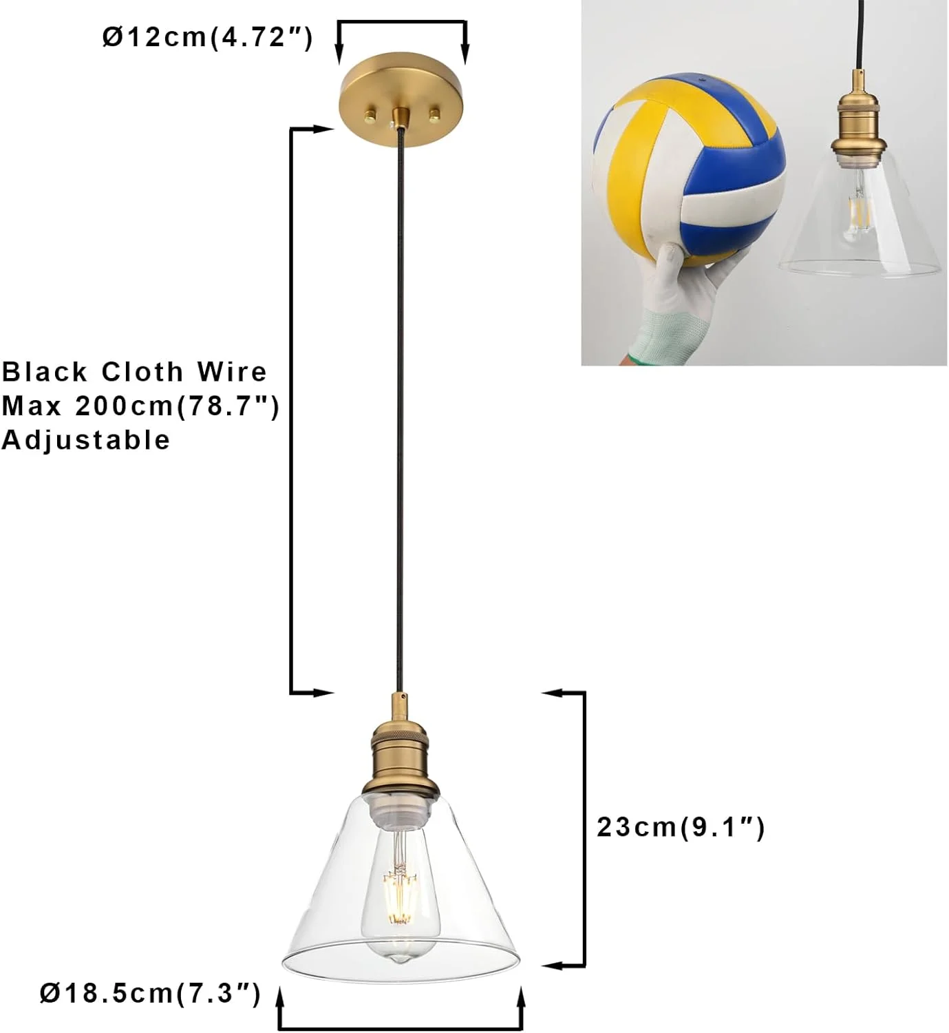چراغ آویز تک شاخه Yosoan مدل ادیسونی، شیشه قیفی کوچک با سایه شیشه ای شفاف برای آشپزخانه، حمام، ایوان، اتاق نشیمن، اتاق غذاخوری، دفتر، رستوران، هتل، بار، جزیره (آنتیک)