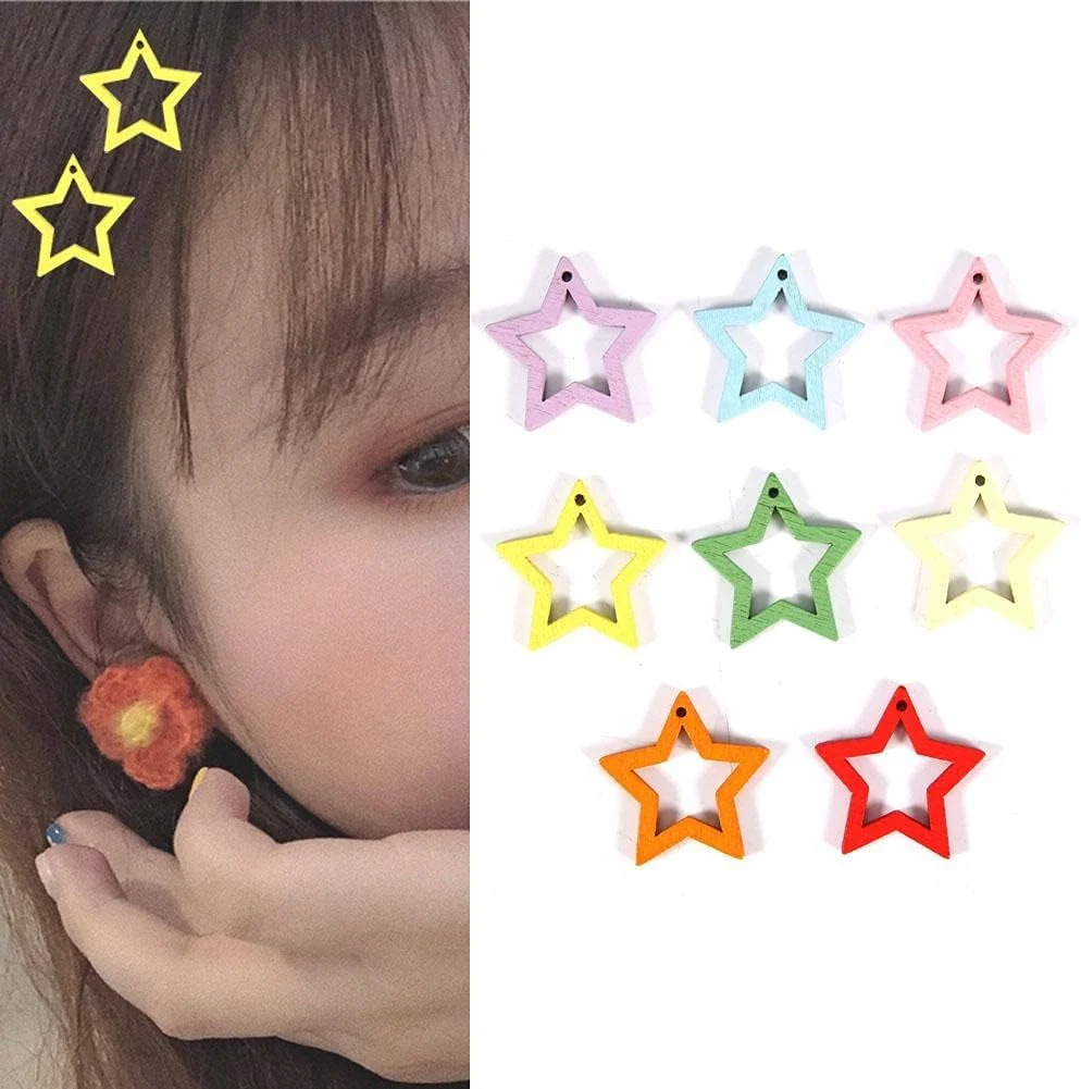 کیت آویز تزئینی گوشواره چوبی، آویز گوشواره رنگ تصادفی 50 عددی برای تزئینات مو و تلفن (2525 میلی متر)