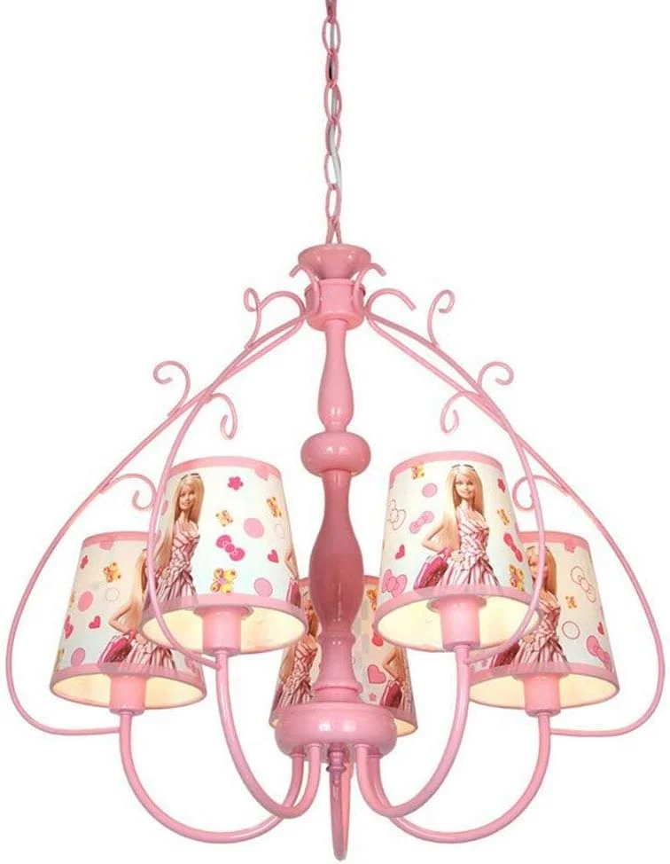 لوستر یون‌ژی - چراغ آویز هنری آهنی، چراغ آویز خلاقانه، آباژور پارچه‌ای پی‌وی‌سی، چراغ آویز اتاق خواب دخترانه، لوستر تزئینی اتاق کودک