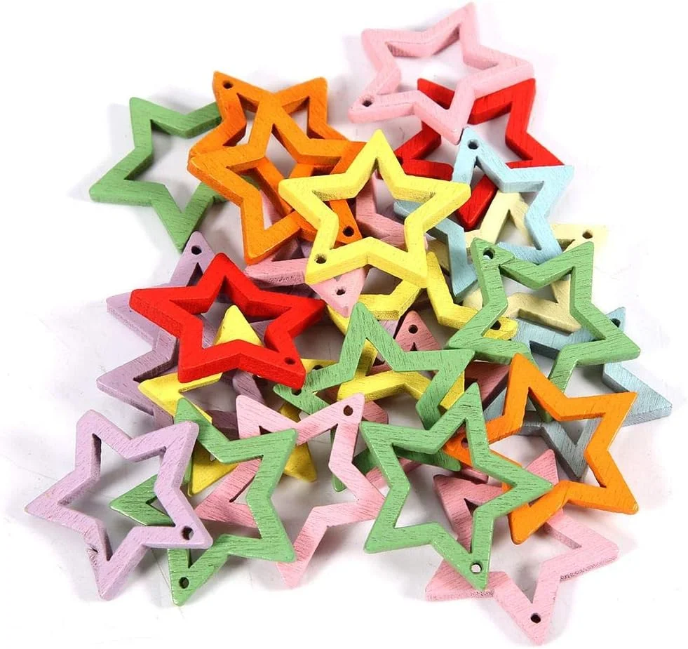 کیت آویز تزئینی گوشواره چوبی، آویز گوشواره رنگ تصادفی 50 عددی برای تزئینات مو و تلفن (2525 میلی متر)