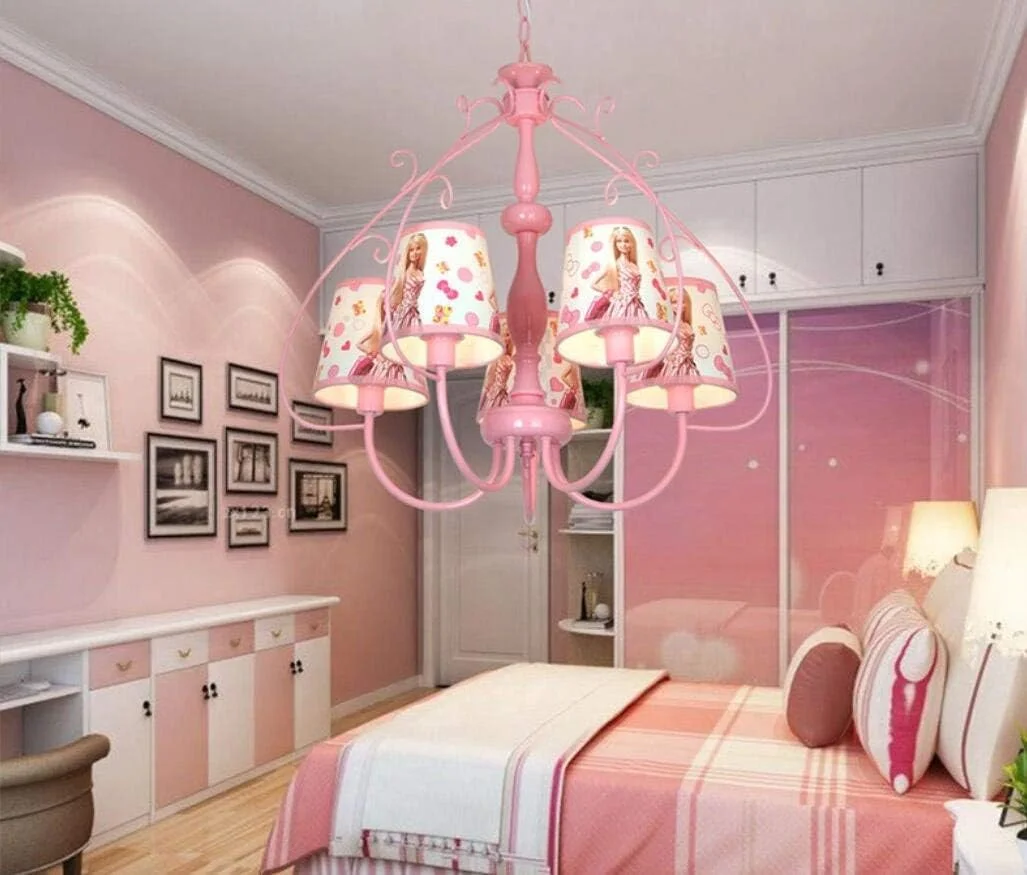 لوستر یون‌ژی - چراغ آویز هنری آهنی، چراغ آویز خلاقانه، آباژور پارچه‌ای پی‌وی‌سی، چراغ آویز اتاق خواب دخترانه، لوستر تزئینی اتاق کودک