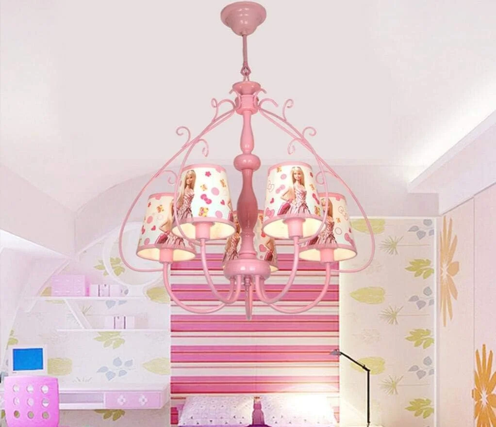 لوستر یون‌ژی - چراغ آویز هنری آهنی، چراغ آویز خلاقانه، آباژور پارچه‌ای پی‌وی‌سی، چراغ آویز اتاق خواب دخترانه، لوستر تزئینی اتاق کودک