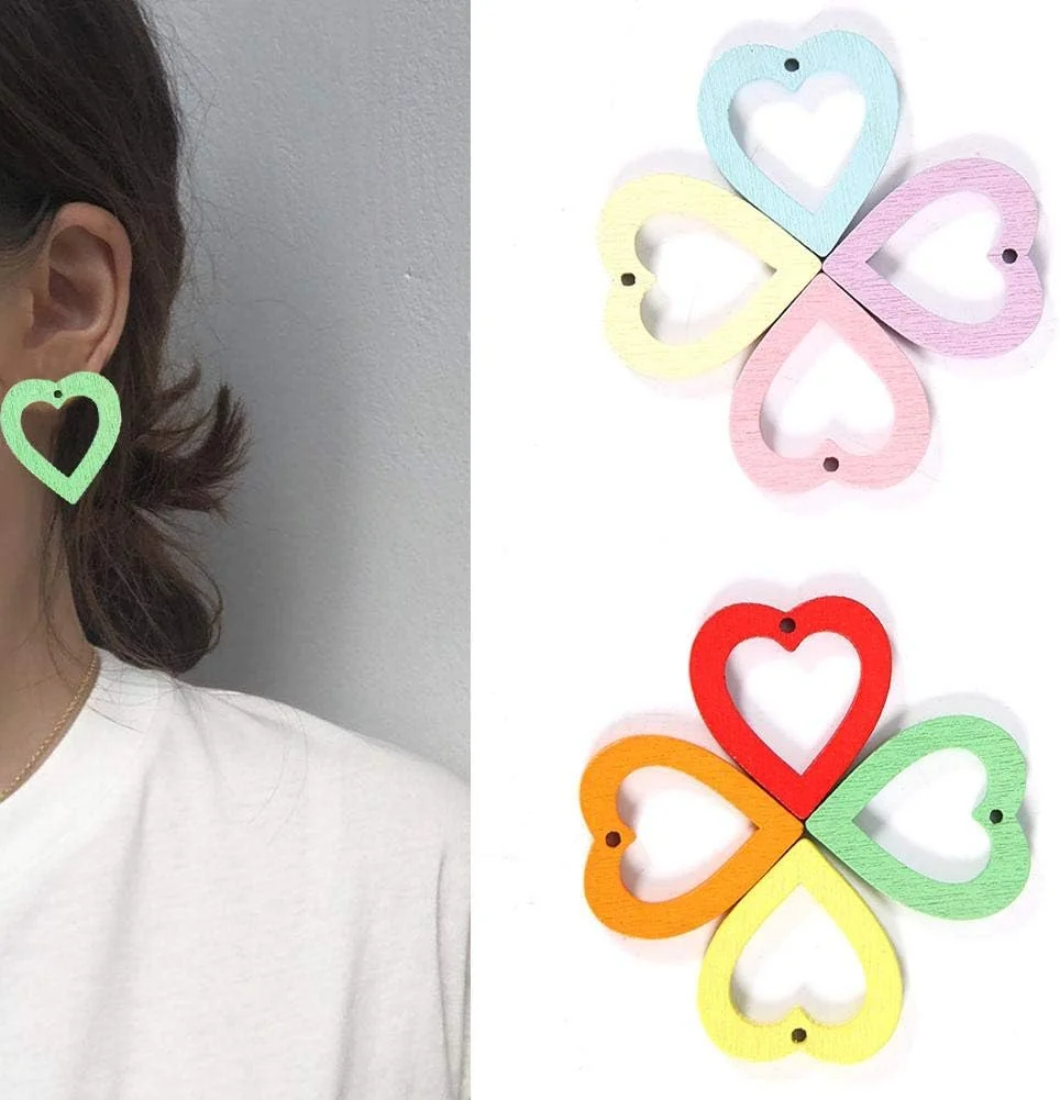 کیت آویز تزئینی گوشواره چوبی، آویز گوشواره رنگ تصادفی 50 عددی برای تزئین مو و تلفن (2325 میلی متر)