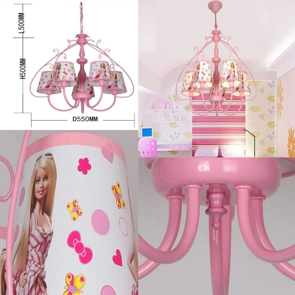 لوستر یون‌ژی - چراغ آویز هنری آهنی، چراغ آویز خلاقانه، آباژور پارچه‌ای پی‌وی‌سی، چراغ آویز اتاق خواب دخترانه، لوستر تزئینی اتاق کودک