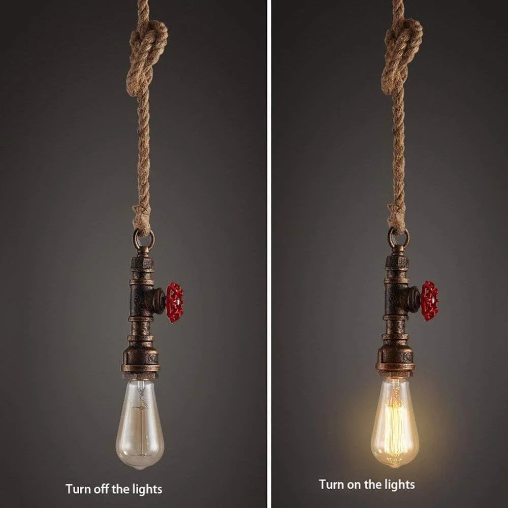 چراغ آویز تک شعله رترو ZHou با طناب، لوستر لوله آهنی، چراغ سقفی صنعتی E27 ادیسون، لوستر روشنایی تزئینی