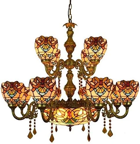 لوستر - چراغ آویز وینتیج، لوستر شیشه ای باروک اروپایی، بار، باشگاه، اتاق نشیمن، ویلا، دو لایه 12 شاخه، چراغ آویز تزئینی E27 بدون منبع نور لوستر - چراغ آویز وینتیج، لوستر شیشه ای باروک اروپایی، بار، باشگاه، اتاق نشیمن، ویلا، دو لایه 12 شاخه، چراغ آویز تزئینی E27 بدون منبع نور