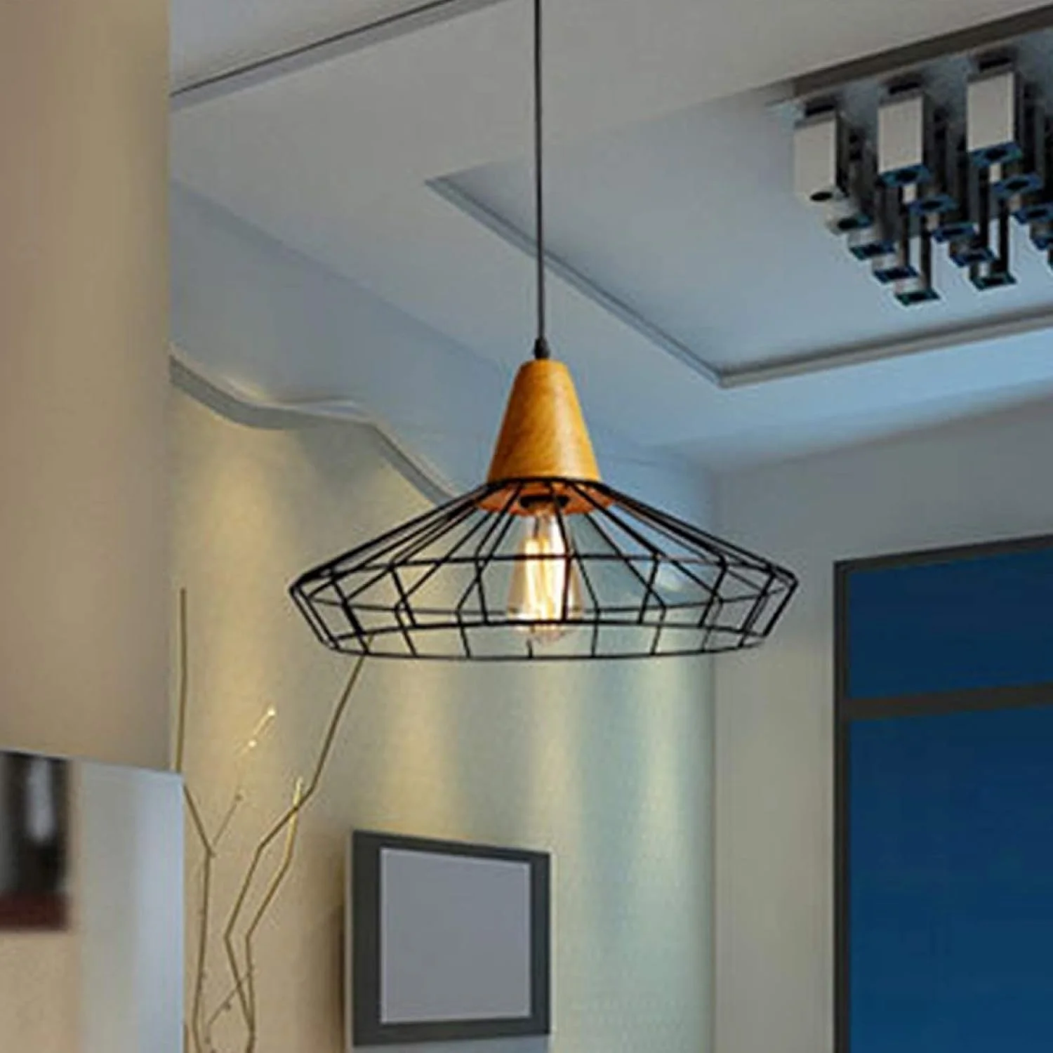 چراغ آویز YWXLight چراغ های آویز تزئینی صنعتی رترو روشنایی سقفی فلزی تک آویز تجهیزات لامپ قفس دکوراسیون هنری روشنایی داخلی (اندازه: سفید گرم)