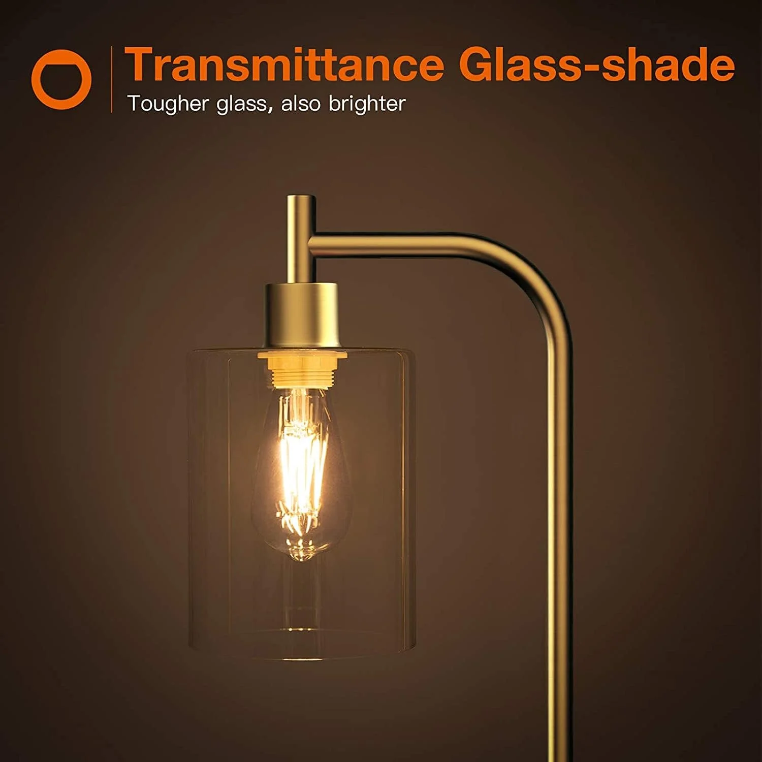 چراغ ایستاده ال ای دی فیروز، با آباژور شیشه ای آویز و لامپ ال ای دی برای اتاق خواب و نشیمن، چراغ پایه بلند مدرن صنعتی برای دفتر (طلایی)