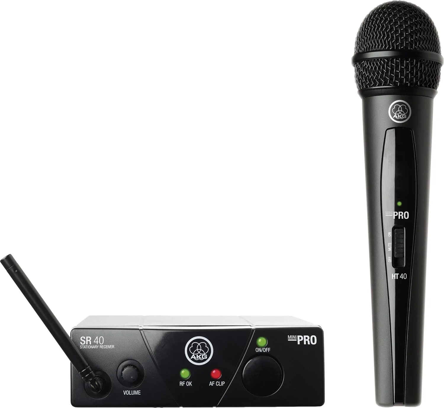 مجموعه میکروفون بی سیم AKG Pro Audio WMS40MINI Vocal Set Band US25B، شامل گیرنده SR40 و فرستنده جیبی PT40 Mini