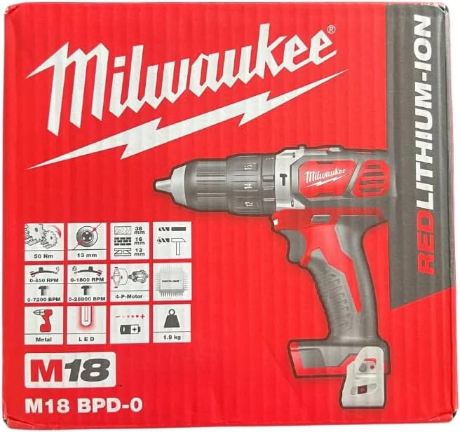 دریل چکشی/ضربه ای شارژی میلواکی M18BPD-0، 18 ولت، جمع و جور (فقط بدنه) دریل چکشی/ضربه ای شارژی میلواکی M18BPD-0، 18 ولت، جمع و جور (فقط بدنه)