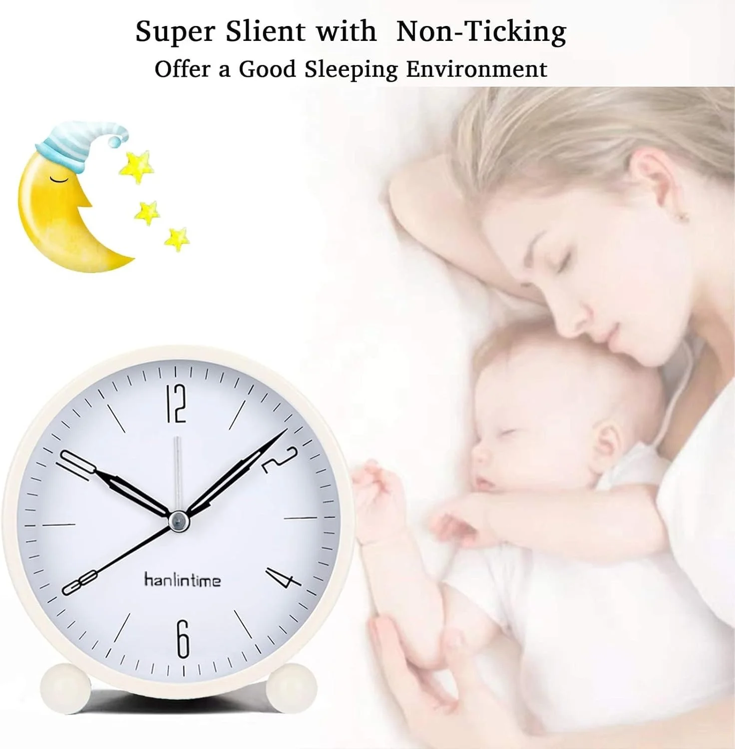 ساعت زنگ دار بی صدا، ساعت کوچک 4 اینچی فوق العاده بی صدا بدون تیک تاک با چراغ شب، ساعت زنگ دار آنالوگ، ساعت رومیزی آنالوگ با باتری برای کنار تخت خواب، میز، قفسه، تنظیم آسان (بژ)