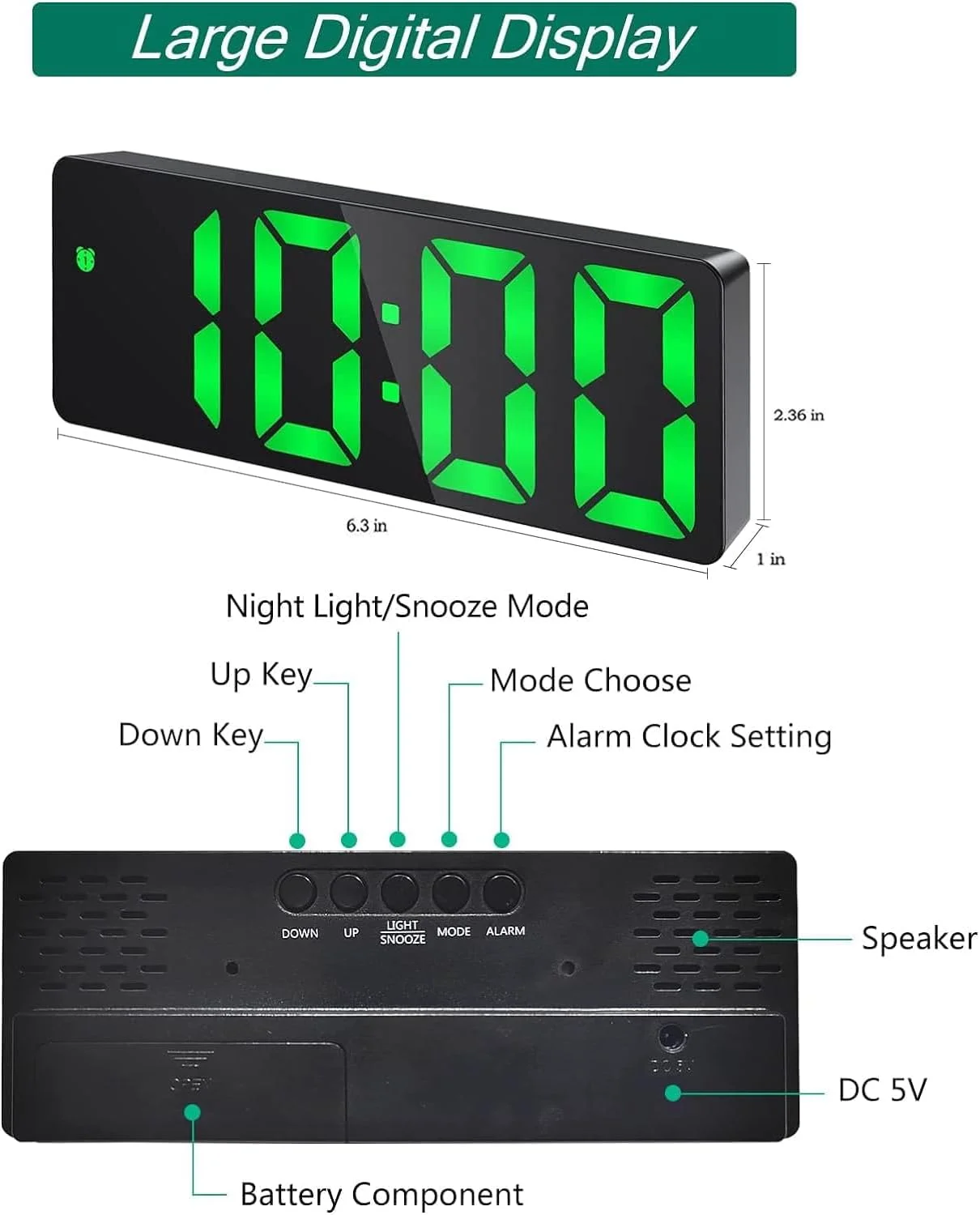 ساعت زنگ دار دیجیتال LED، ساعت چراغ خواب برقی با نمایشگر دما، ساعت رومیزی الکترونیکی با 3 روشنایی قابل تنظیم، ساعت زنگ دار دیجیتال برای اتاق خواب با نمایشگر 12/24 ساعته ساعت زنگ دار دیجیتال LED، ساعت چراغ خواب برقی با نمایشگر دما، ساعت رومیزی الکترونیکی با 3 روشنایی قابل تنظیم، ساعت زنگ دار دیجیتال برای اتاق خواب با نمایشگر 12/24 ساعته