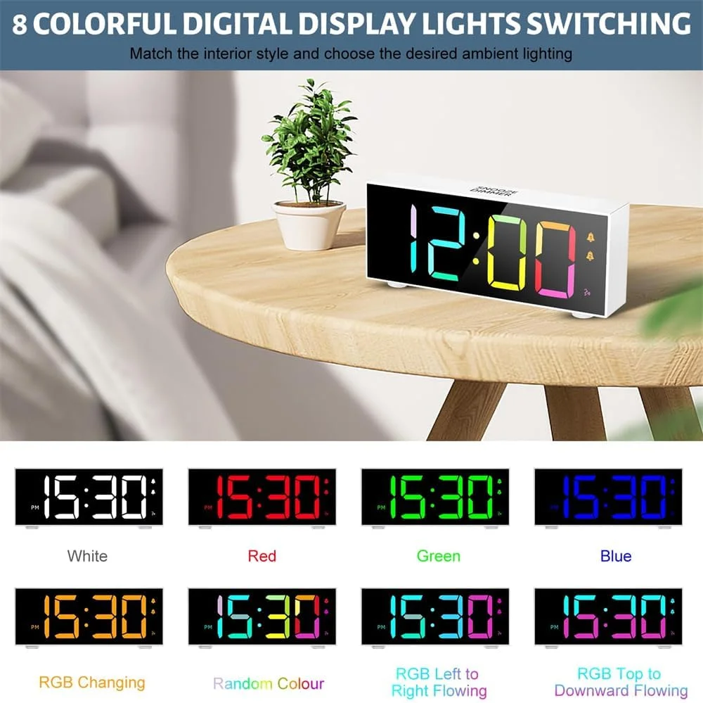 ساعت زنگ دار دیجیتال رنگارنگ Azonee، ساعت زنگ دار با صفحه نمایش LED بزرگ، 8 ساعت زنگ دار رنگارنگ RGB کنار تخت با زنگ هشدار دوگانه با برق اصلی و عملکرد تعویق، کنترل صدا، 12/24 ساعته برای کودکان و نوجوانان ساعت زنگ دار دیجیتال رنگارنگ Azonee، ساعت زنگ دار با صفحه نمایش LED بزرگ، 8 ساعت زنگ دار رنگارنگ RGB کنار تخت با زنگ هشدار دوگانه با برق اصلی و عملکرد تعویق، کنترل صدا، 12/24 ساعته برای کودکان و نوجوانان