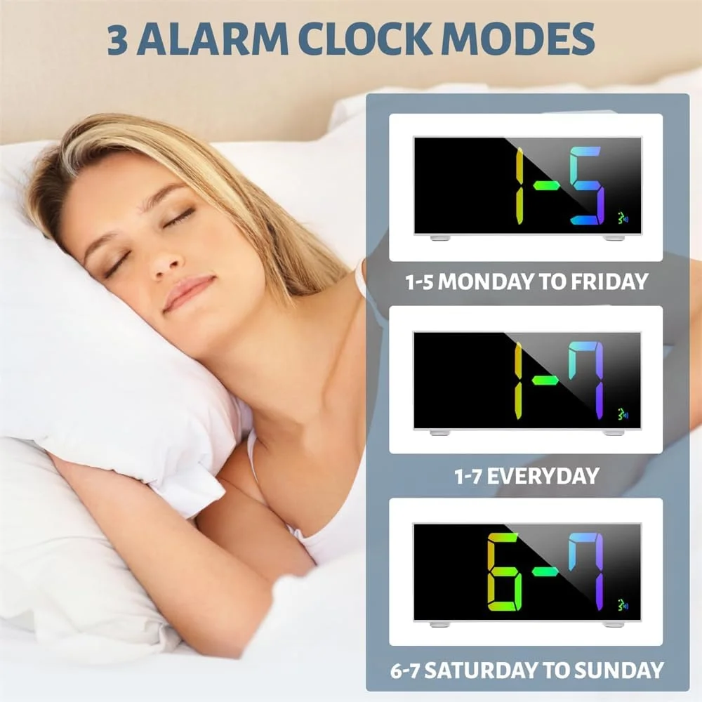 ساعت زنگ دار دیجیتال رنگارنگ Azonee، ساعت زنگ دار با صفحه نمایش LED بزرگ، 8 ساعت زنگ دار رنگارنگ RGB کنار تخت با زنگ هشدار دوگانه، کنترل صدا، 12/24 ساعته برای کودکان و نوجوانان