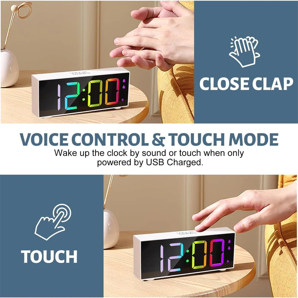 ساعت زنگ دار دیجیتال رنگارنگ Azonee، ساعت زنگ دار با صفحه نمایش LED بزرگ، 8 ساعت زنگ دار رنگارنگ RGB کنار تخت با زنگ هشدار دوگانه با برق اصلی و عملکرد تعویق، کنترل صدا، 12/24 ساعته برای کودکان و نوجوانان ساعت زنگ دار دیجیتال رنگارنگ Azonee، ساعت زنگ دار با صفحه نمایش LED بزرگ، 8 ساعت زنگ دار رنگارنگ RGB کنار تخت با زنگ هشدار دوگانه با برق اصلی و عملکرد تعویق، کنترل صدا، 12/24 ساعته برای کودکان و نوجوانان