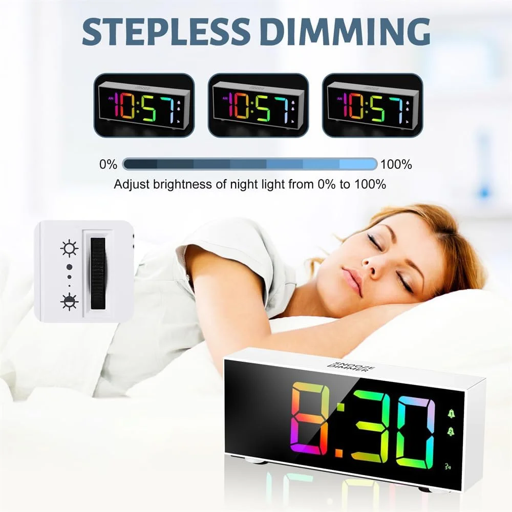 ساعت زنگ دار دیجیتال رنگارنگ Azonee، ساعت زنگ دار با صفحه نمایش LED بزرگ، 8 ساعت زنگ دار رنگارنگ RGB کنار تخت با زنگ هشدار دوگانه با برق اصلی و عملکرد تعویق، کنترل صدا، 12/24 ساعته برای کودکان و نوجوانان ساعت زنگ دار دیجیتال رنگارنگ Azonee، ساعت زنگ دار با صفحه نمایش LED بزرگ، 8 ساعت زنگ دار رنگارنگ RGB کنار تخت با زنگ هشدار دوگانه با برق اصلی و عملکرد تعویق، کنترل صدا، 12/24 ساعته برای کودکان و نوجوانان