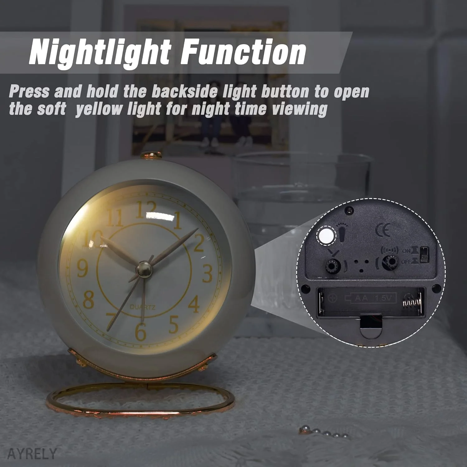 ساعت رومیزی آزونی با چراغ، بدون صدای تیک تاک، ساعت کوچک برای کنار تخت/اتاق خواب/اتاق نشیمن/دفتر/مسافرت/کودکان/دکوراسیون اتاق، زیبایی شناسی قدیمی ساعت رومیزی آزونی با چراغ، بدون صدای تیک تاک، ساعت کوچک برای کنار تخت/اتاق خواب/اتاق نشیمن/دفتر/مسافرت/کودکان/دکوراسیون اتاق، زیبایی شناسی قدیمی