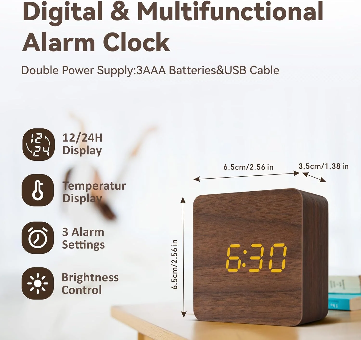 ساعت رومیزی دیجیتال LED Baytion، ساعت مربع کوچک با 3 گروه تنظیمات زنگ هشدار، نمایشگر دما و تاریخ، پشتیبانی از کابل USB برای اتاق خواب، کنار تخت (مربع) ساعت رومیزی دیجیتال LED Baytion، ساعت مربع کوچک با 3 گروه تنظیمات زنگ هشدار، نمایشگر دما و تاریخ، پشتیبانی از کابل USB برای اتاق خواب، کنار تخت (مربع)