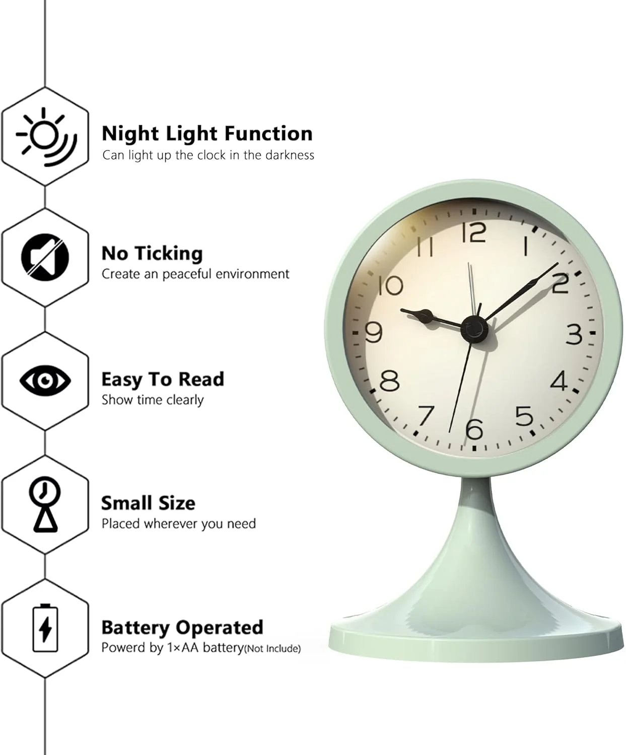 ساعت رومیزی حمام، ساعت زنگ دار آنالوگ زیبا، ساعت رومیزی فلزی کوچک بی صدا با نور برای دکور اتاق نشیمن، اتاق خواب، کنار تخت (سبز) ساعت رومیزی حمام، ساعت زنگ دار آنالوگ زیبا، ساعت رومیزی فلزی کوچک بی صدا با نور برای دکور اتاق نشیمن، اتاق خواب، کنار تخت (سبز)