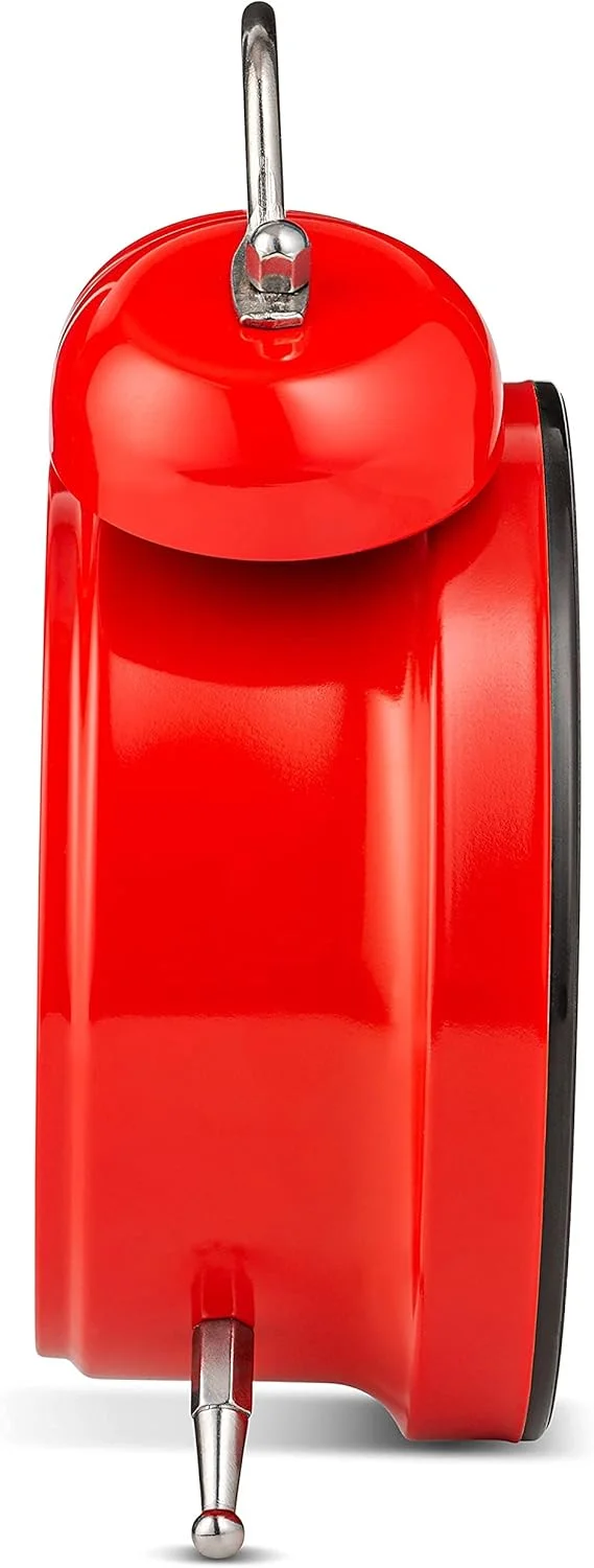 ساعت زنگ دار آنالوگ Bernhard Products، 4 اینچ، دو زنگ، قرمز وینتیج، بی صدا، با باتری کوارتز، بسیار بلند با نور پس زمینه برای میز کنار تخت، ساعت های رترو به سبک قدیمی برای افراد با خواب سنگین