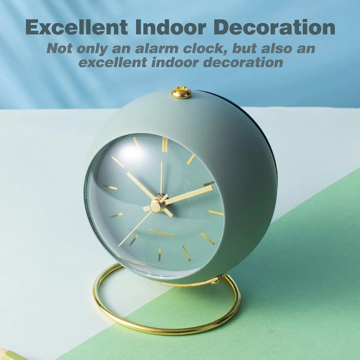 ساعت زنگ دار بی صدای وینتیج آزونی با چراغ شب - ساعت رومیزی رترو با باتری برای اتاق خواب، دفتر و مسافرت، زنگ بلند، بدون تیک تاک، دکوراسیون زیبای سبز برای کودکان/بزرگسالان (سبز تیره)