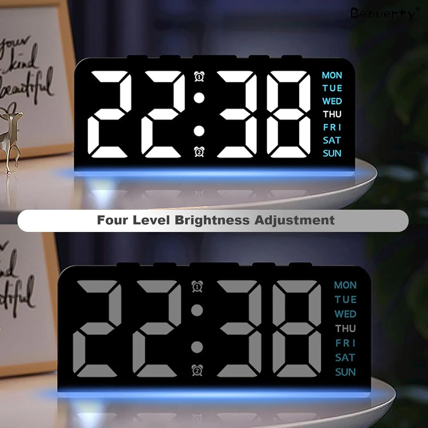 ساعت زنگ دار دیجیتال Beauenty، ساعت دیجیتال LED با نور محیطی، ساعت رومیزی کنار تختی 12/24 ساعته با نمایش تاریخ و دما، روشنایی قابل تنظیم برای اتاق خواب، دفتر، آشپزخانه (مشکی و آبی) ساعت زنگ دار دیجیتال Beauenty، ساعت دیجیتال LED با نور محیطی، ساعت رومیزی کنار تختی 12/24 ساعته با نمایش تاریخ و دما، روشنایی قابل تنظیم برای اتاق خواب، دفتر، آشپزخانه (مشکی و آبی)
