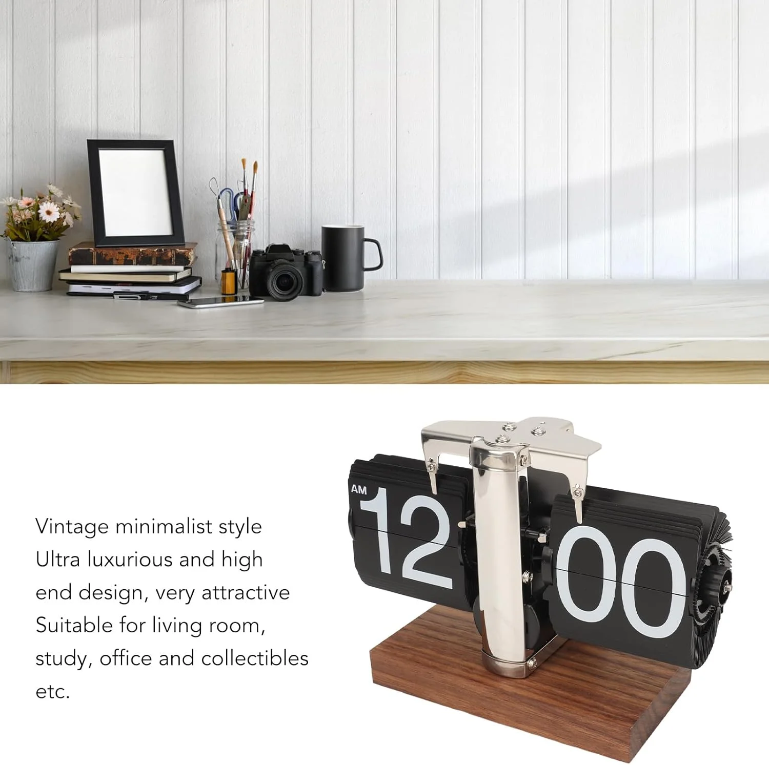 ساعت رومیزی دیجیتال فلیپ داون BROLEO، ساعت رومیزی مکانیکی رترو دیجیتال با نمایشگر 12 ساعته AM/PM، ساعت فلیپ اتوماتیک رومیزی با باتری برای دکوراسیون منزل و محل کار