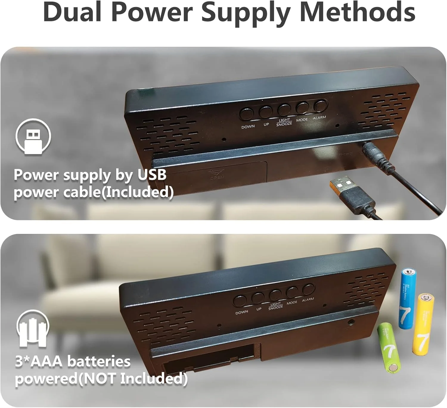 ساعت زنگ دار دیجیتال LED هوشمند BPA: ساعت چراغ خواب برقی با 3 روشنایی قابل تنظیم، ساعت رومیزی کنترل صدا با نمایش تاریخ/ماه/دما، ساعت با منبع تغذیه USB/باتری برای اتاق خواب